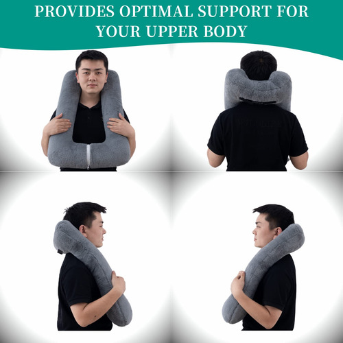 Almohada De Viaje Gris Con Bolsa Para Almacenamiento