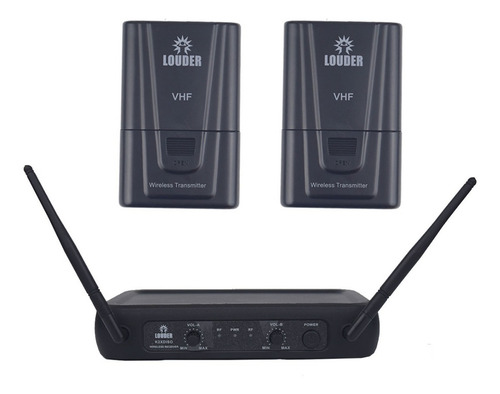 Set 2 Microfonos Diadema O Solapa Inalambricos Vhf Color Negro