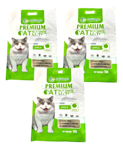 Arena Premium Aglutinante Para Gatos Aroma Manzana 24 Kilos