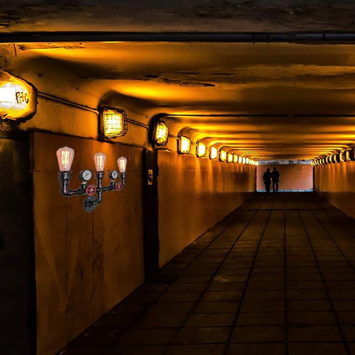 Lámpara De Pared Tubo De Agua, Steampunk, 3 Luces, Apl...