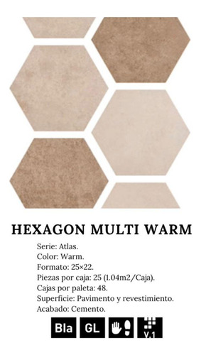 Arg Porcelanato Hexagonal Multi Warm-beige 25x22 