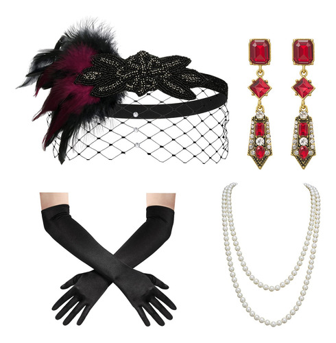 Sweetv 1920s Great Gatsby Accessories Set For Women, Flapper