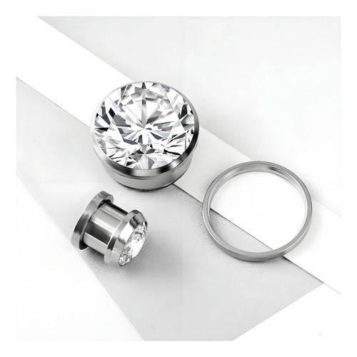 Velstron Aretes para hombre y mujer, par de expansores de titanio con circonia túnel 10mm (2 piezas), piercing de oreja