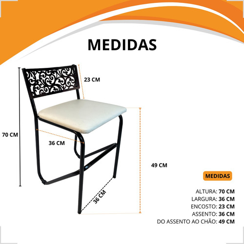 Kit 2 Cadeiras Baixas Com Encosto Balcão Lanchonete Cozinha