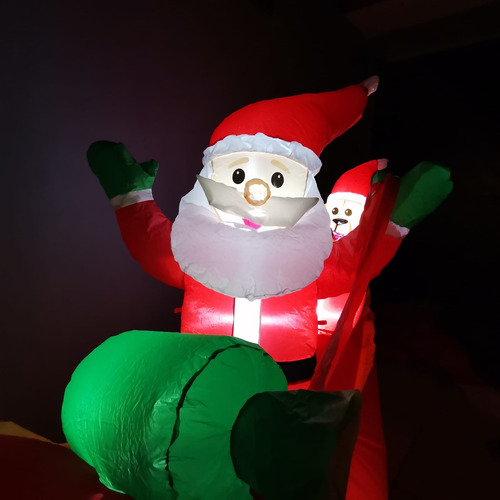 Inflable Santa En Trineo Y Oso Con Gorro Luz Led