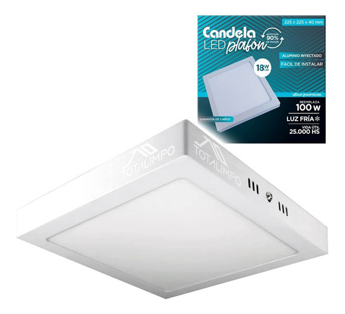 Plafón Led Cuadrado Base 18w (100w) Luz Fría Candela 6839