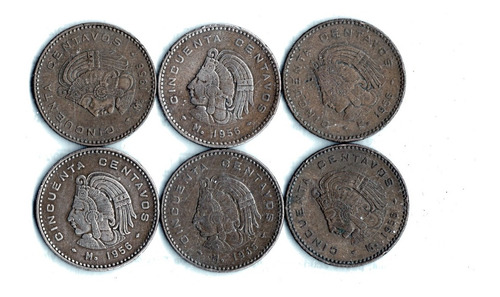 6 Moneda México 50 Centavos 1956 Cuauhtémoc  Remate  33