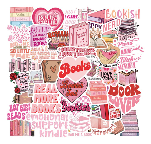 50 Stickers Rosados Para Libros Taamoaa - Decoración Kindle