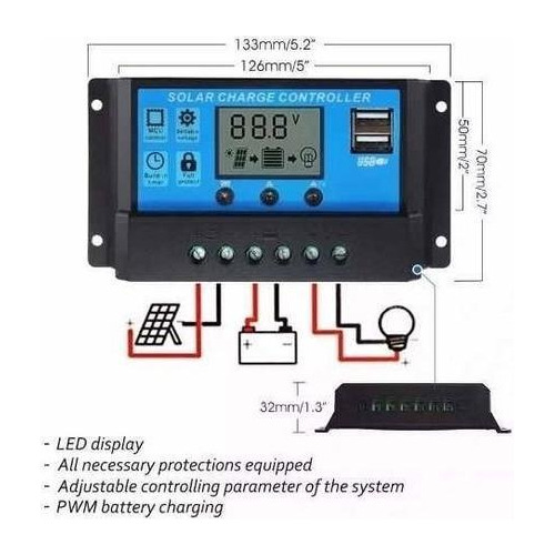 Controlador De Carga 30a 12v/24v Regulador Sistema Solar Lp