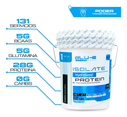 Proteína Whey Hidrolizada Isolate Blu-e 5 Kg Varios Sabores Natural