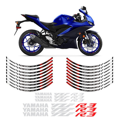 Apliques Roda Yamaha Yzf R3 Prata Frisos Refletivos