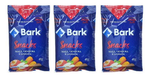 Bark Snacks P/ Cães Maçã, Cenoura E Linhaça 60g Kit 3 Unid.