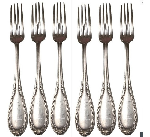 6 Tenedores Antiguos Metal Blanco Inglés Sellados