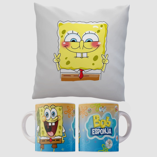 Almohadón 40x40 Y Taza Bob Esponja Patricio Estrella