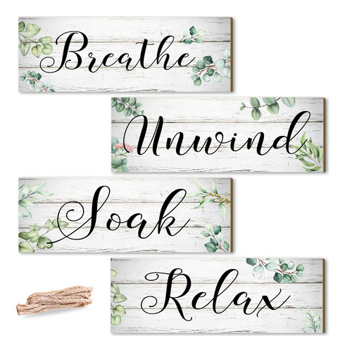 4 Pieces Eucalyptus Bathroom Wall Decor Sign Relax Soak Unwi