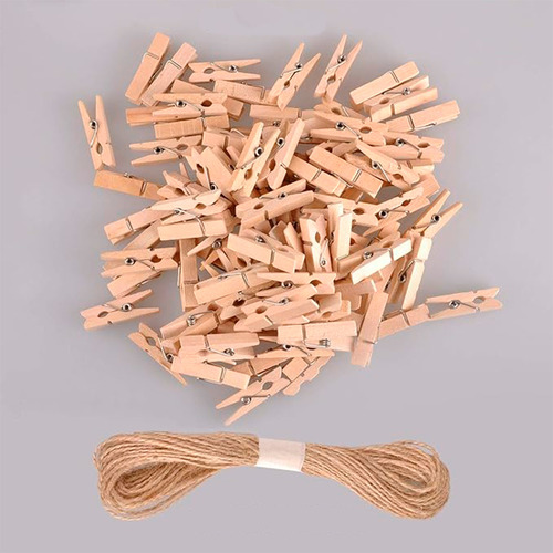 Mini Pinzas De Madera Decorativas Con Cordon 3.5cm 240 Pzs