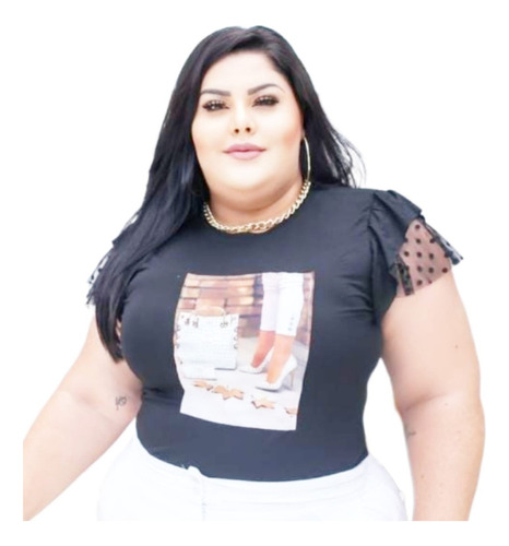 Blusa Tshirt Manga Curta Dois Babados Lisa Moda Elegante