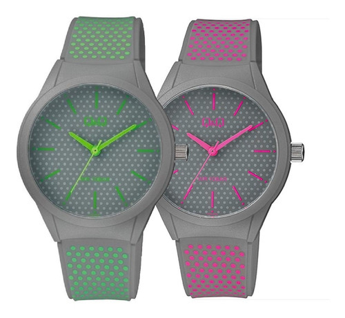 Reloj Q&q Unisex Deportivo Manecillas Neón 3 Atm By Citizen Color de la correa Gris Color del fondo Verde neón