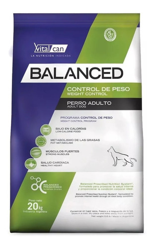 Vital Can Balanced Perro Control De Peso  X 20 Kg Kangoo