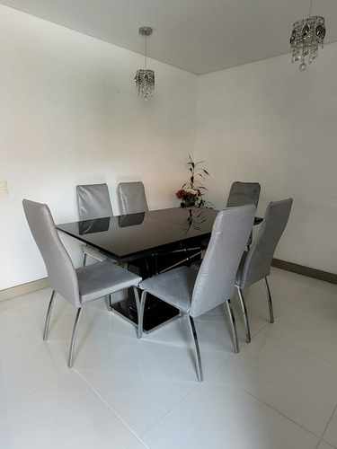 Comedor Expandible, Cristal Negro, Con 6 Sillas