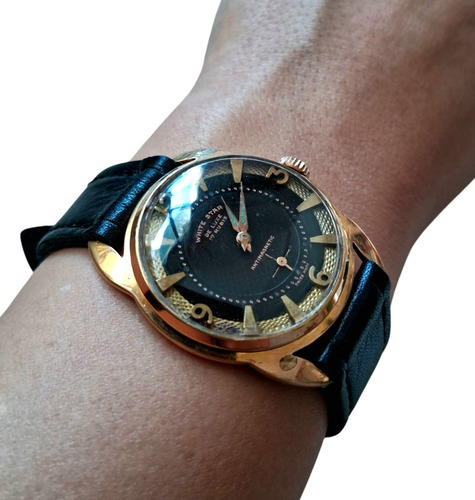 Reloj Pulsera Star White De Luxe Cuerda Hombre Suizo Años 50 Negro Dorado Negro (Usado)