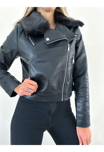 Campera De Ecocuero, Con Cuello De Piel Desmontable.