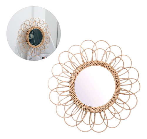 Espejo Colgante De Pared Circular De Ratán, 40 Cm, Diseño De