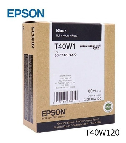 Tinta Epson Negra 80 Ml T40w1 Plotter T3170 | T5170.