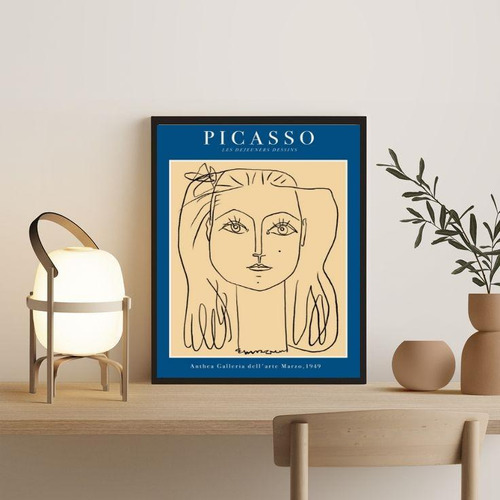 Quadro Picasso Minimalista Azul Mulher 24x18cm+vidro