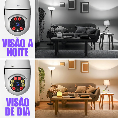 Câmera De Segurança Lâmpada Ip Wifi Com Visão Noturna Interna Externa App Yoosee Espiã 360º