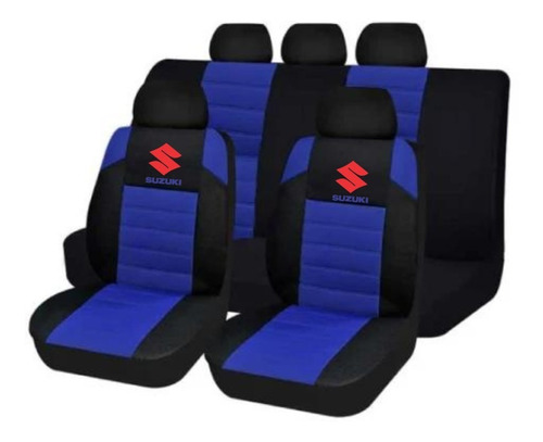 Juego Cubreasiento  Universal Tela Negro Azul Logo  Suzuki 