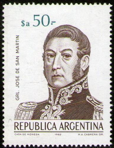 Argentina Sello Mint De $ 50 Próceres: José De San Martín Año 1984 