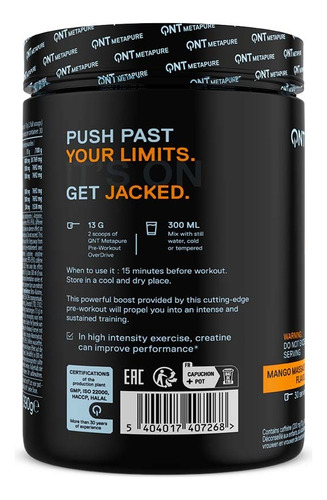 Pre Entreno Pre Workout Metapure Overdrive 390gr Qnt