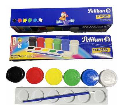 Tempera Escolar Caja X 6 Colores Pelikan Con Pincel Y Paleta
