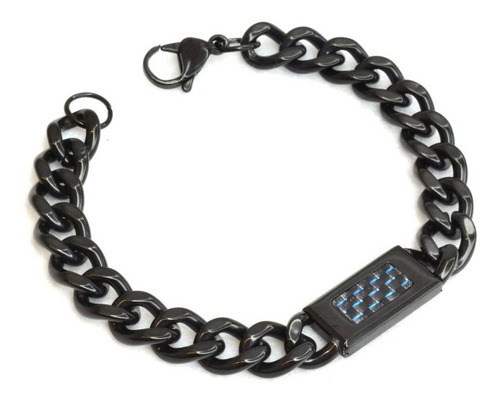 Pulsera Negra De Eslabones Con Placa De Tuxteno Para Hombre