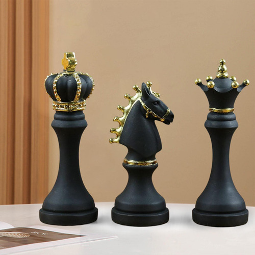 3 Estatuas De Ajedrez Internacionales, Piezas De Negro