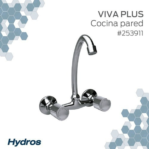Griferia Doble Comando Cromo Pared Cocina Hydros Viva Plus