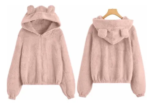 Saco En Peluche Con Orejitas Rosa Claro