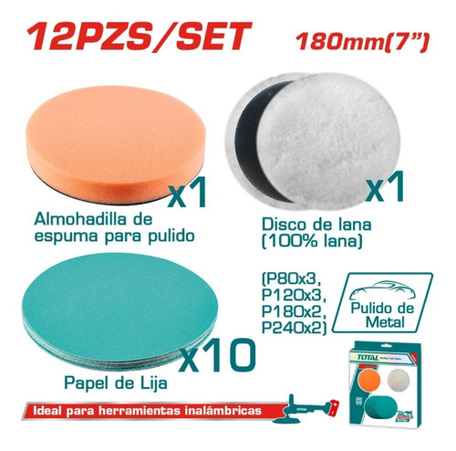 Set 12 Pz Bonete Lijas P/ Lustradora Pulidora Lijadora 180mm