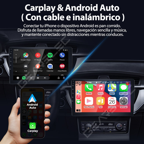 Gearelec Autoestéreo 1 Din 9 Pulgadas 4+32gb Estéreo Pantalla Carplay Android Auto Wifi Bluetooth Gps Fm Con Cámara Arnés Rca Usb Admite Subwoofer Y Amplificador