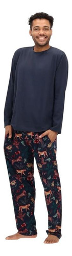 Pijama Largo Algodón Hombre Mota Mt30205 Azul