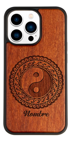 Funda Para iPhone Madera Yin Yang Personalizada Con Nombre