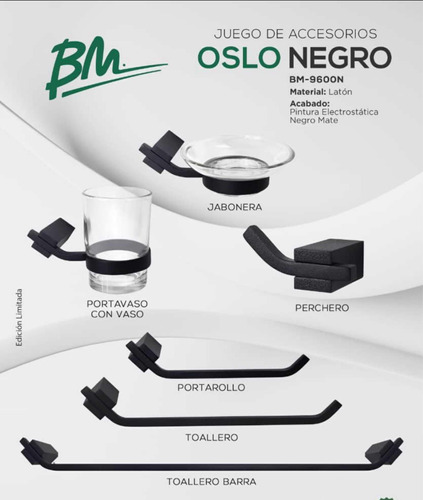 Bm Kit Accesorios Oslo Negro Mate 6 Piezas