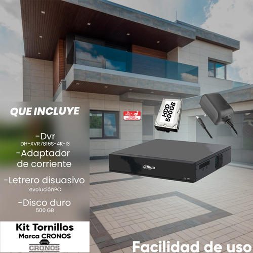 Kit Cronos Dvr Dahua Xvr7816s-4k-i3-p500 16 Canales 4k + Hdd 500gb Wizsense H.265+ +16 Canales Ip Reconocimiento Facial Smd Plus Codificación Ia Xvr7816s Iot & Pos Cctv