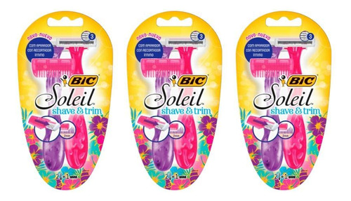 Aparelho De Barbear Bic Soleil Shave Trim Rosa/roxo C/2- 3un