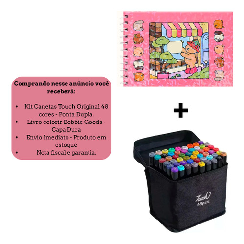 Kit Bobbie Goods Capa Dura + Caneta Touch 48 Cores Dupla