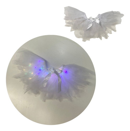 Tutu Led Blanco Moño Niña Luminoso Luces Multicolor Disfraz 