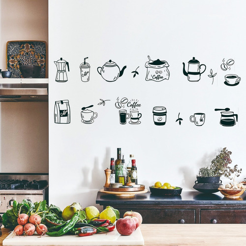 Imagen 3 de 4 de Vinilos Decorativos Cafe Cocina Utencillos Taza Cuchara