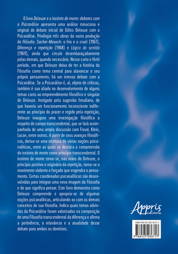 Deleuze E O Instinto De Morte: Debates Com A Psicanalise, De Aline Sanches. Editorial Appris, Capa Mole, Edição 1 Em Português, 2023