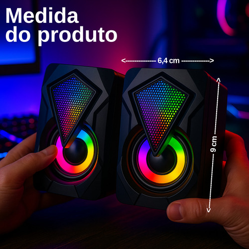 Caixa Caixinha De Som para Pc Computador Notebook Gamer Projetor Led Rgb Potente Usb P2 Cor Preto Digital Informática
